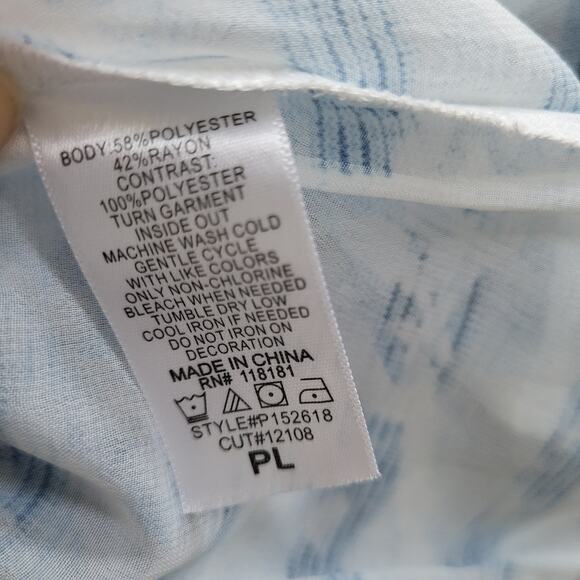 French Blue T Shirt Womens Size Petite Large Floral Stripe Short Sleeve Summer - Picture 7 of 11